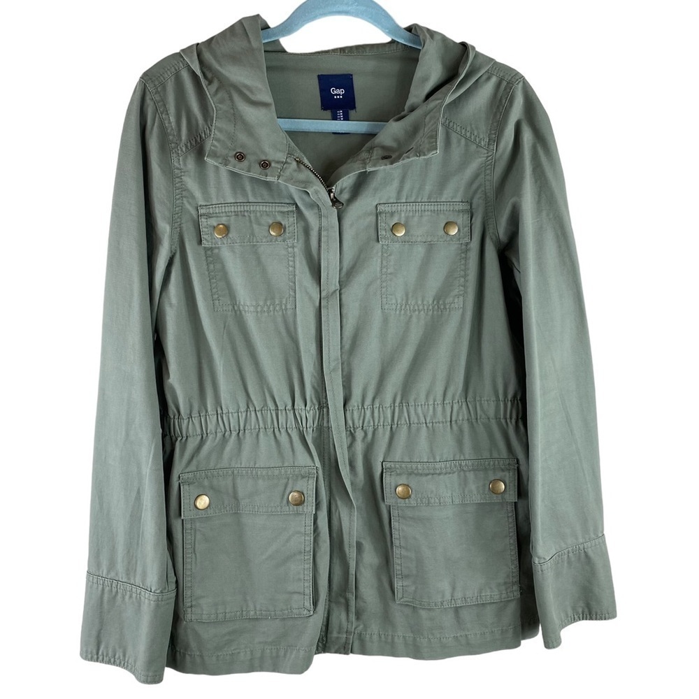 GAP Women’s Military Style Full Zip Utility Hooded Jacket in Army Green Size M